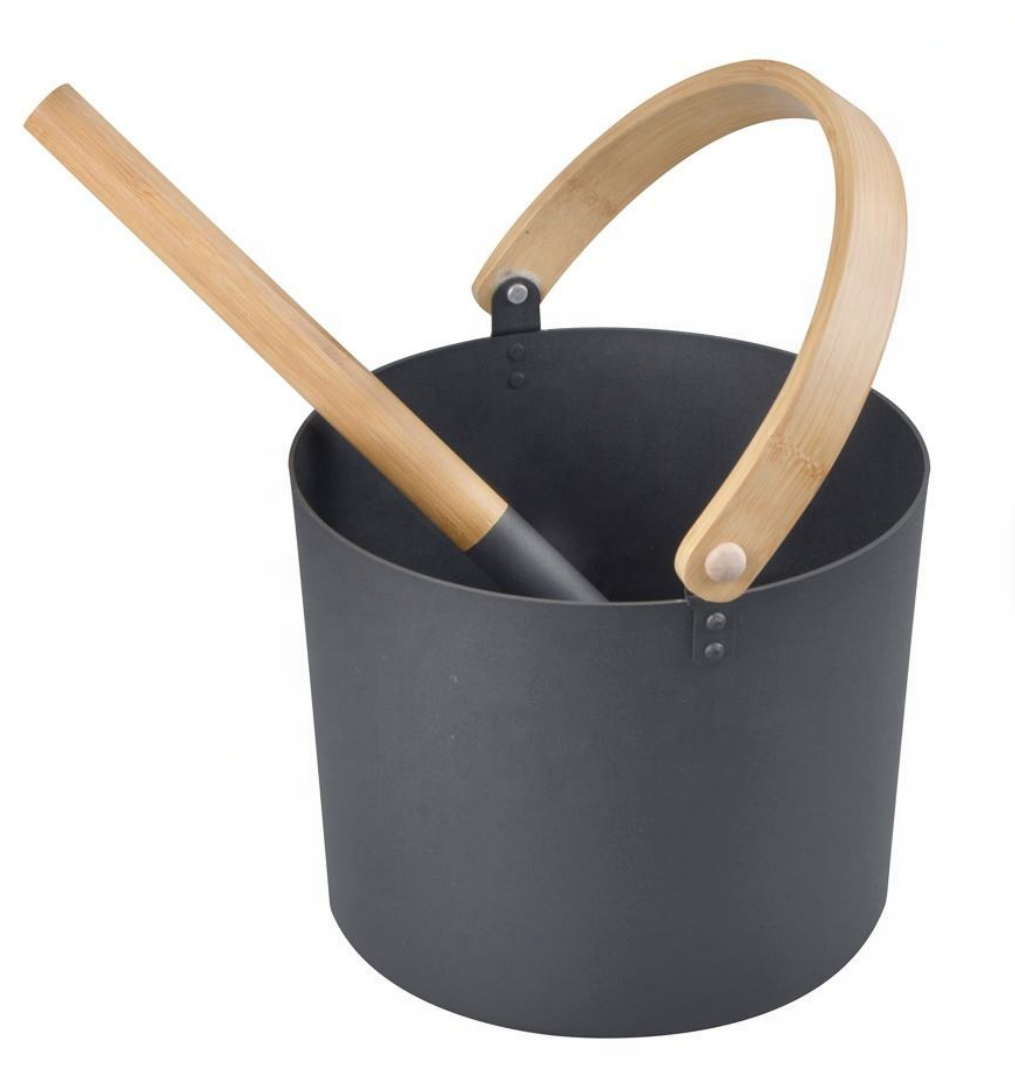 Traditional Wooden Sauna Bucket & Ladle Set — Finnish-Style Water Bucket with Scoop