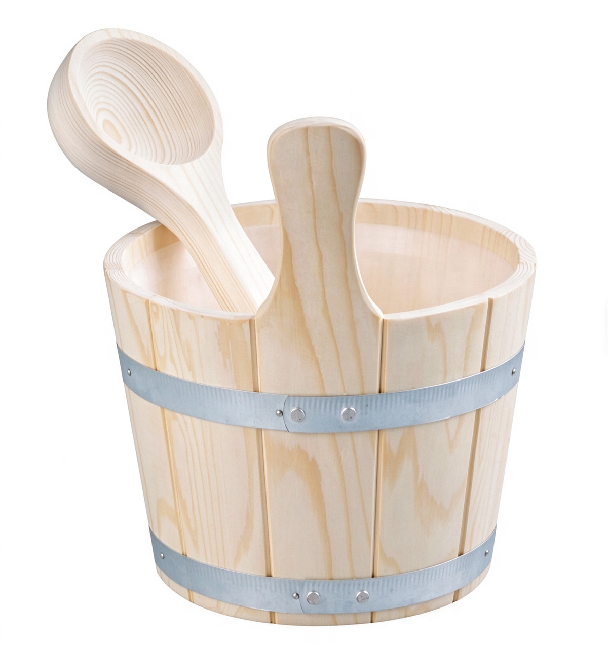 Traditional Wooden Sauna Bucket & Ladle Set — Finnish-Style Water Bucket with Scoop