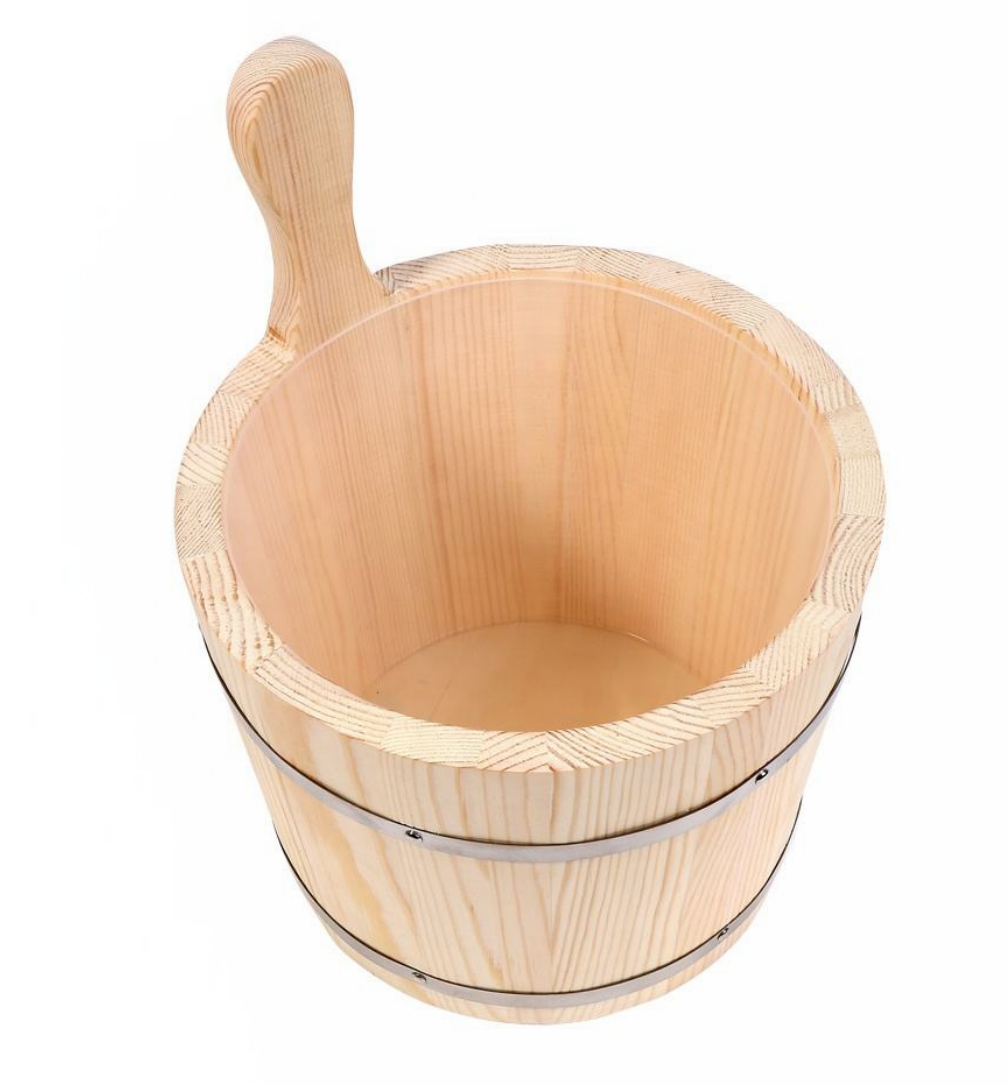 Traditional Wooden Sauna Bucket & Ladle Set — Finnish-Style Water Bucket with Scoop