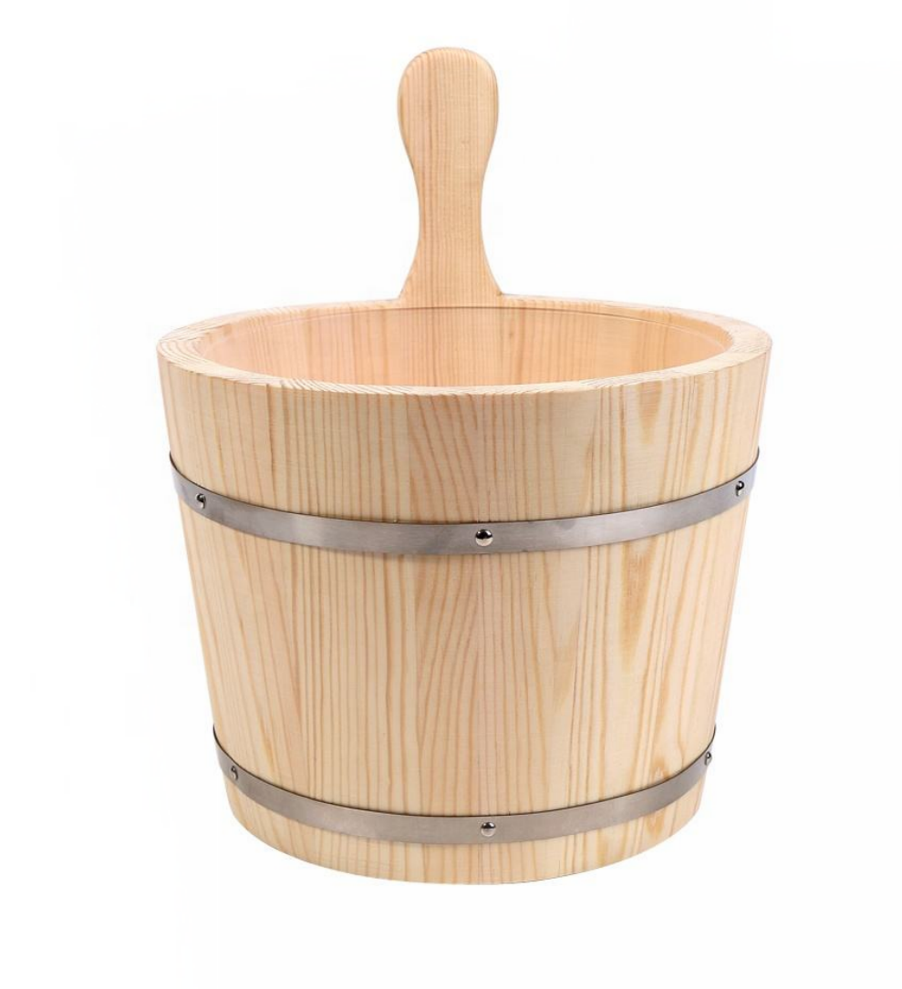 Traditional Wooden Sauna Bucket & Ladle Set — Finnish-Style Water Bucket with Scoop