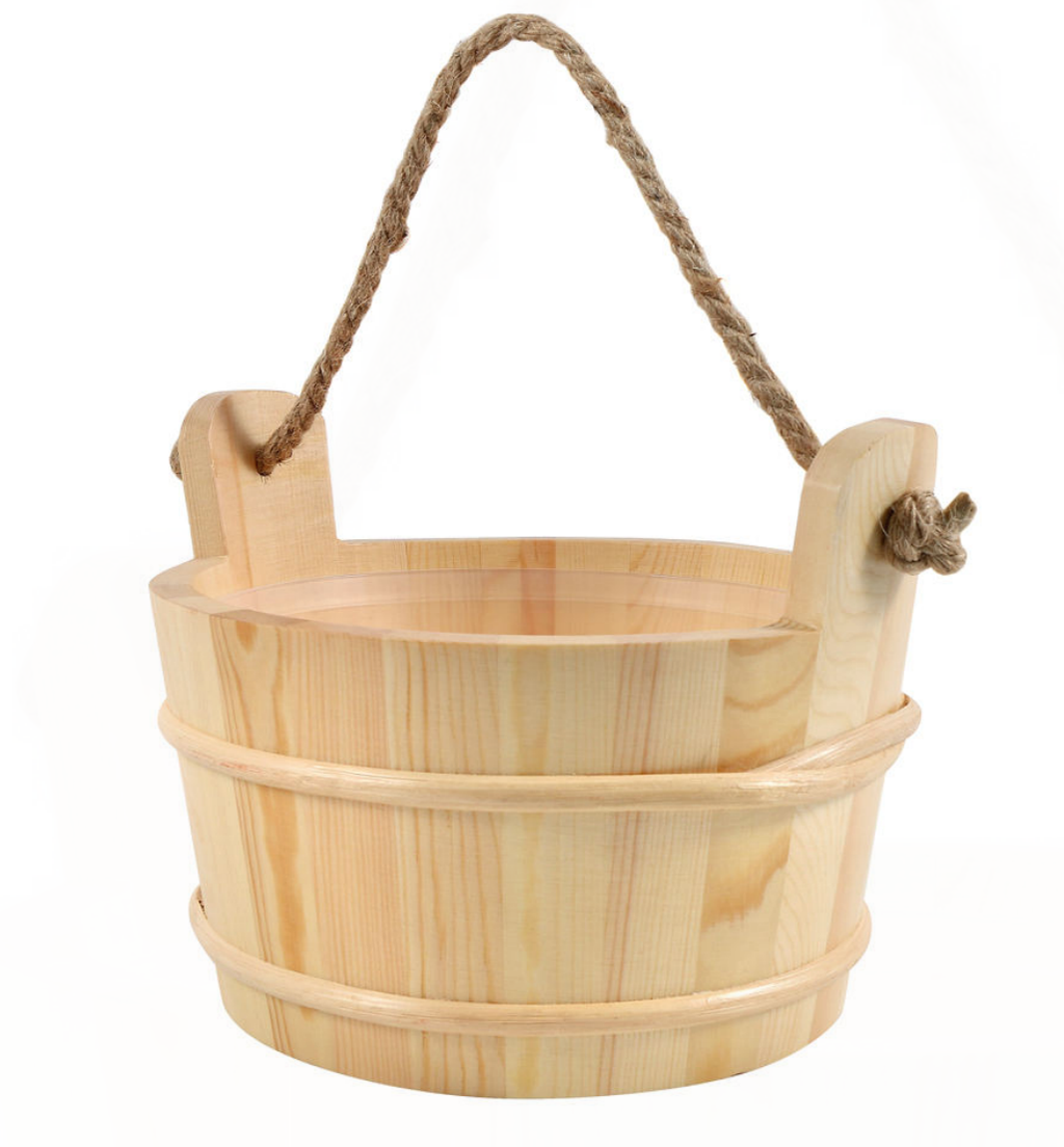Traditional Wooden Sauna Bucket & Ladle Set — Finnish-Style Water Bucket with Scoop