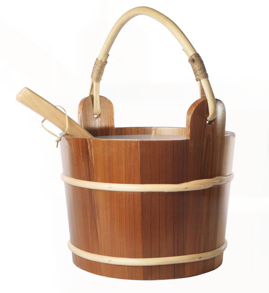 Traditional Wooden Sauna Bucket & Ladle Set — Finnish-Style Water Bucket with Scoop
